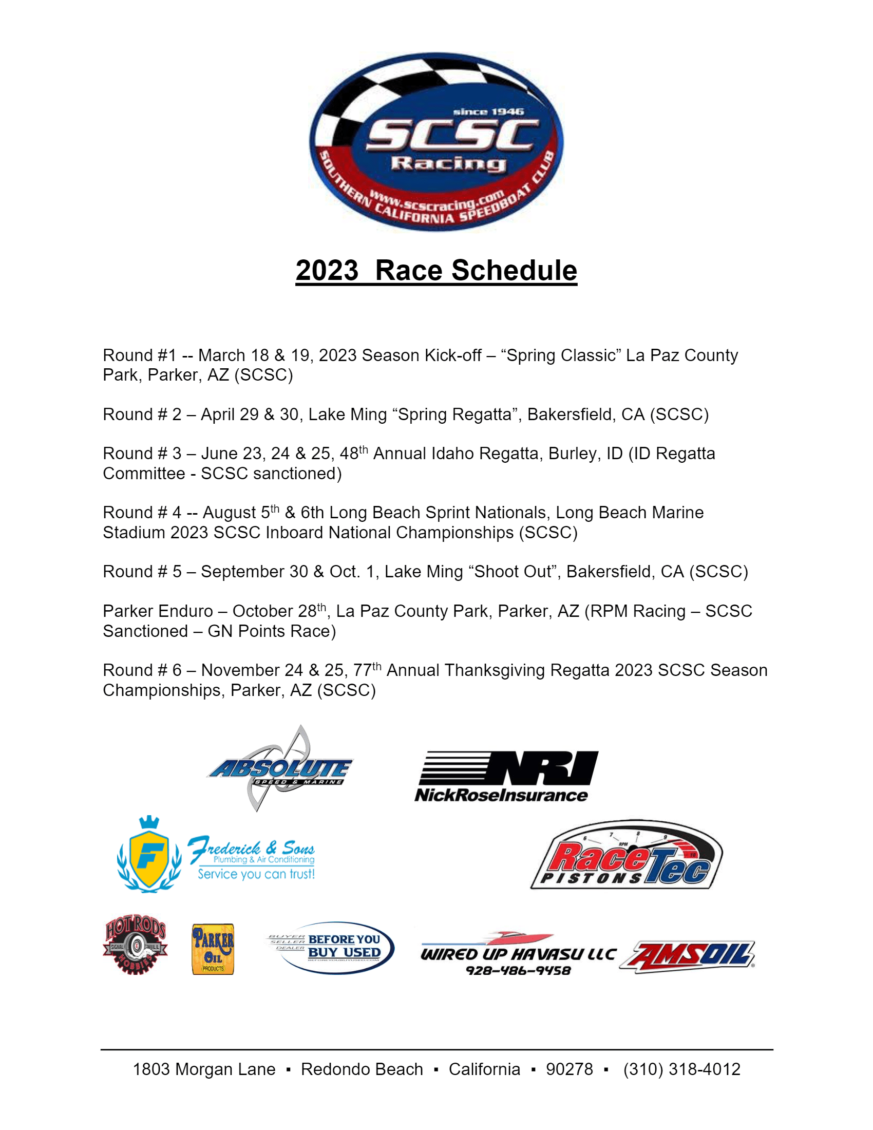 2023 Race Schedule Now Available SCSC Racing